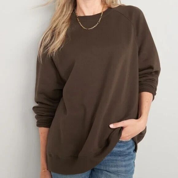 Old Navy Women Sz XL French Roast Brown Oversized French Terry Tunic Sweatshirt - Picture 8 of 9